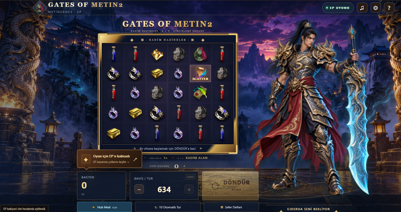 Gates of Metin2 oyun tahtası ve ejderha savaşçısı